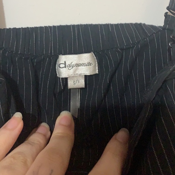 Dynamite Cocktail Dress Tie Up Front Black Pin Stripe White Button Summer Short. - Picture 2 of 4